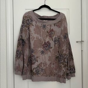 Maurices Purple Floral Off Shoulder Sweatshirt - 1X